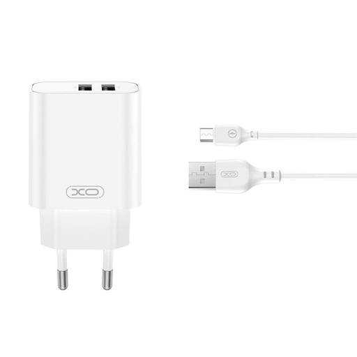 XO CE34(EU) de rețea încărcător + Type-C cablu (Alb) - 2.4A, Dual USB-A, NB103 set
