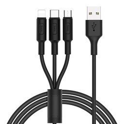 Hoco X25 3in1 cablu (microUSB + type-C + lightning), 2A, 1m, negru