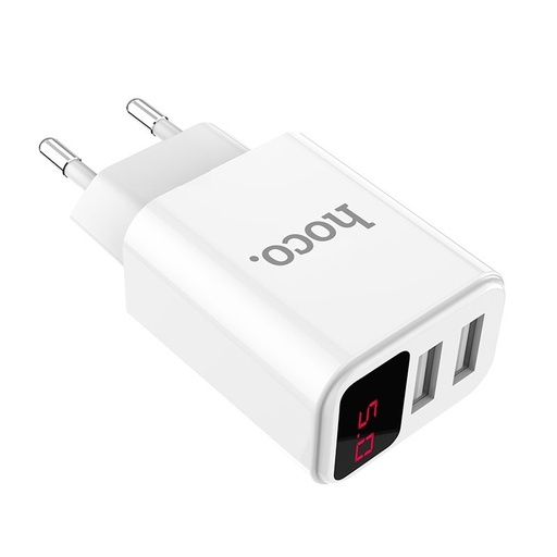 Hoco C63A wall charger (2 USB port), 5V 2,1A, LED status indicator, white