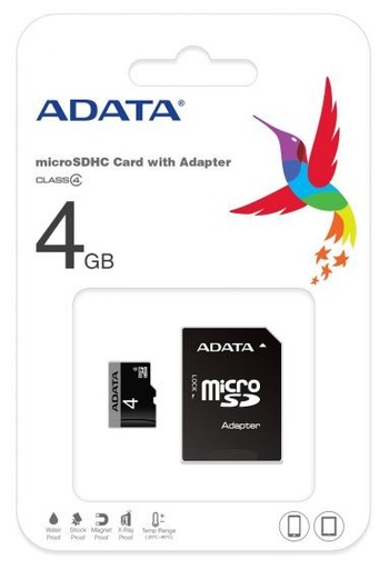 ADATA microSDHC + adapter 4GB class4 memory card