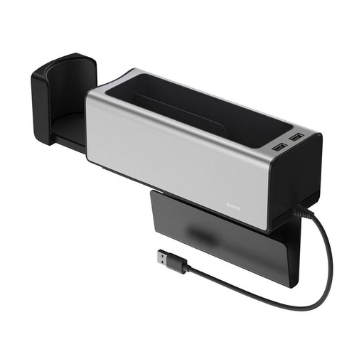 Baseus CRCWH-A0S , auto cotieră depozitare cu suport pahar 2xUSB cu conector argintiu, 2A, argintiu