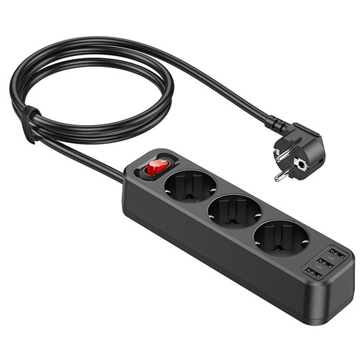 Hoco NS2 mare de mare putere prelungitor mufă, 3 mufă + 3 * USB 5V / 2.4A ieșire negru