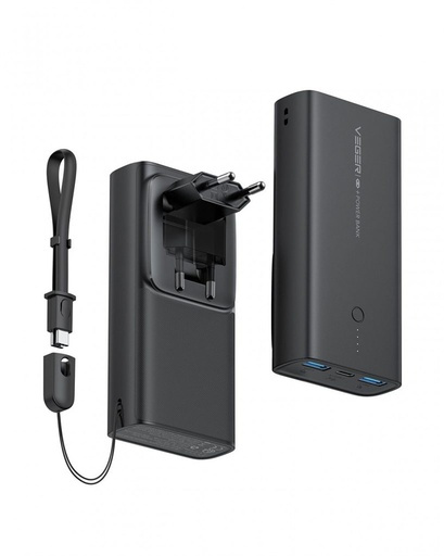 VEGER ACE100 power bank și de perete încărcător egybe - 10000mAH - led indicator de încărcare, pd 20w de încărcare putere negru