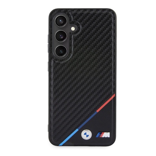 Samsung Galaxy S24 BMW M PU Leather Carbon MagSafe husă – Tricolor Line (Negru) - BMHMS24S23PUDTK