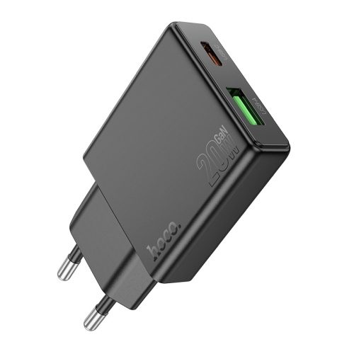 Hoco N38 fast charger adapter USB-A/Type-C csatlakozással (PD20W with power) black