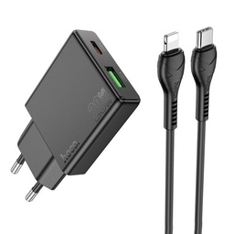 Hoco N38 încărcător rapid adapter USB-A/Type-C cu conexiune (PD20W cu putere) , Type-C-Lightning cu cablu negru