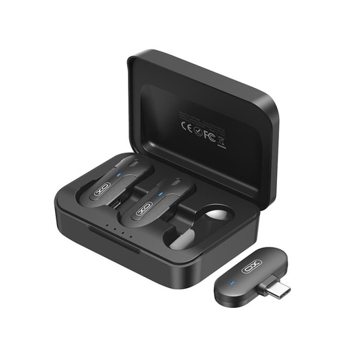 XO MKF09A fără fir dublu pentru guler cu clips microfon (Negru) – Type-C cu conector, cu husă de încărcare