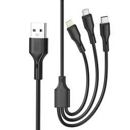 XO NB230 cu conectori multipli cablu de date (Negru) – Rock Series, 3 az 1-ben, 2.4A