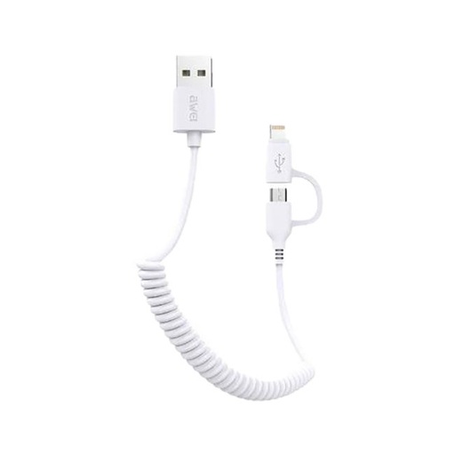 AWEI CL-53 2in1 cablu (microUSB + lightning), csavart, 1m, alb